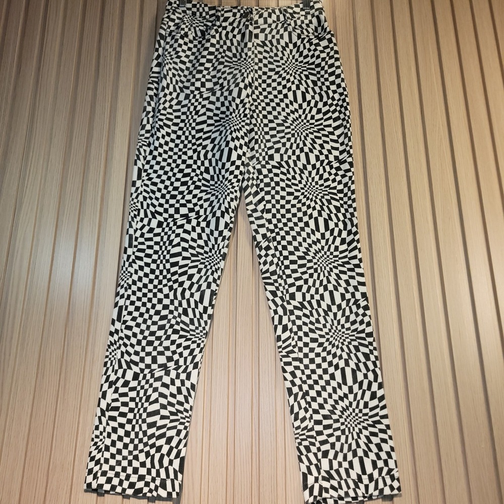 Princess Polly Pants Womens 4 Black White Optical Illusion Checkered Excellent